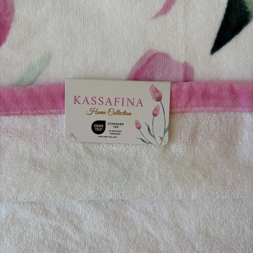 5pc KASSAFINA Towel Set - 4 Wash 1 Bath Towel 100% Cotton Pink Tulip Bow NEW
